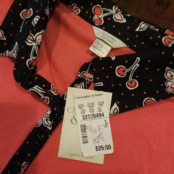 Christopher & Banks Size S Retro Novelty Soft Knit Cherry Print Pullover Cute - Picture 2 of 8